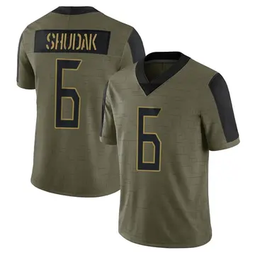 Nike Caleb Shudak Men's Limited Tennessee Titans Olive 2021 Salute To Service Jersey